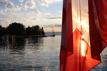 swiss flag on lake geneva2