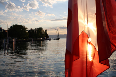 Swiss flag on Lake Geneva