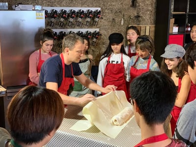 Making strudel - Brillantmont trip to Austria