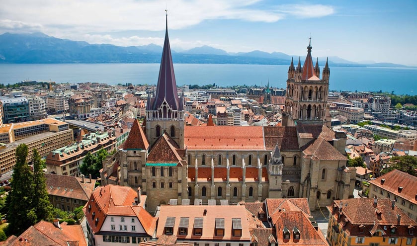 Lausanne Switzerland and view of Lake Geneva